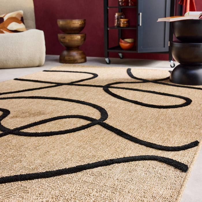 sweeek - Interieurtapijt met jute-effect, zwart grafisch