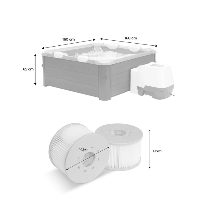 sweeek - Vaste spa 6 plaatsen, vierkant, blauw, hydromassages, 4