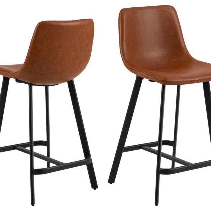 Giga Living - Barstoel Bruin Pu Leer - Zithoogte 63cm - Isdal - Set van 2