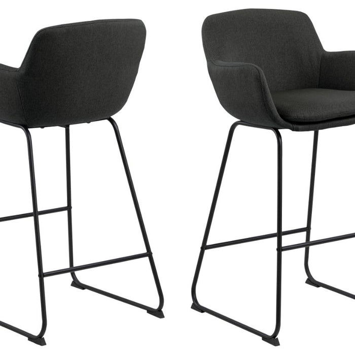 Giga Living - Barkruk - Donkergrijs Stof - Zithoogte 76cm - Larka - Set van 2