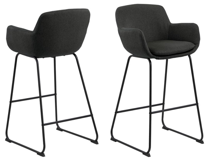 Giga Living - Barkruk - Donkergrijs Stof - Zithoogte 76cm - Larka - Set van 2