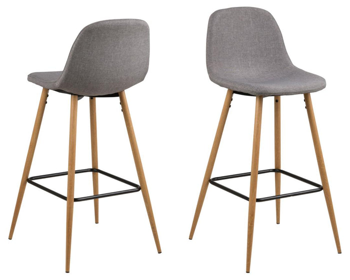 Giga Living - Barkruk Lichtgrijs|Naturel - Zithoogte 75cm - Willy - Set van 2