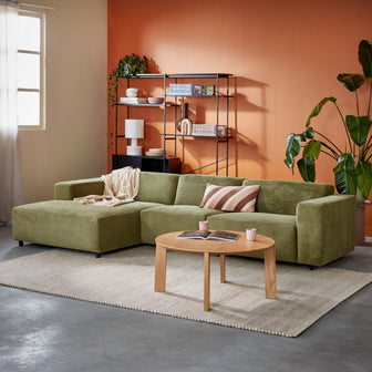 by fonQ Nova Hoekbank met Chaise Longue Links - Rib - Groen