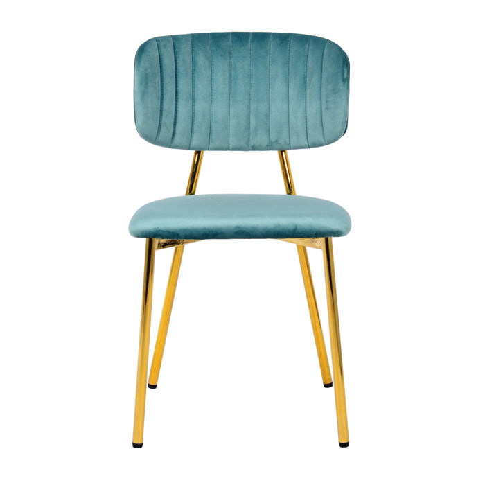 Stoel, set van 2 in mint ijzer met armleuningen, glamoureus ontwerp, gouden roestvrij stalen frame, fluwelen hoes, decoratieve stiksels