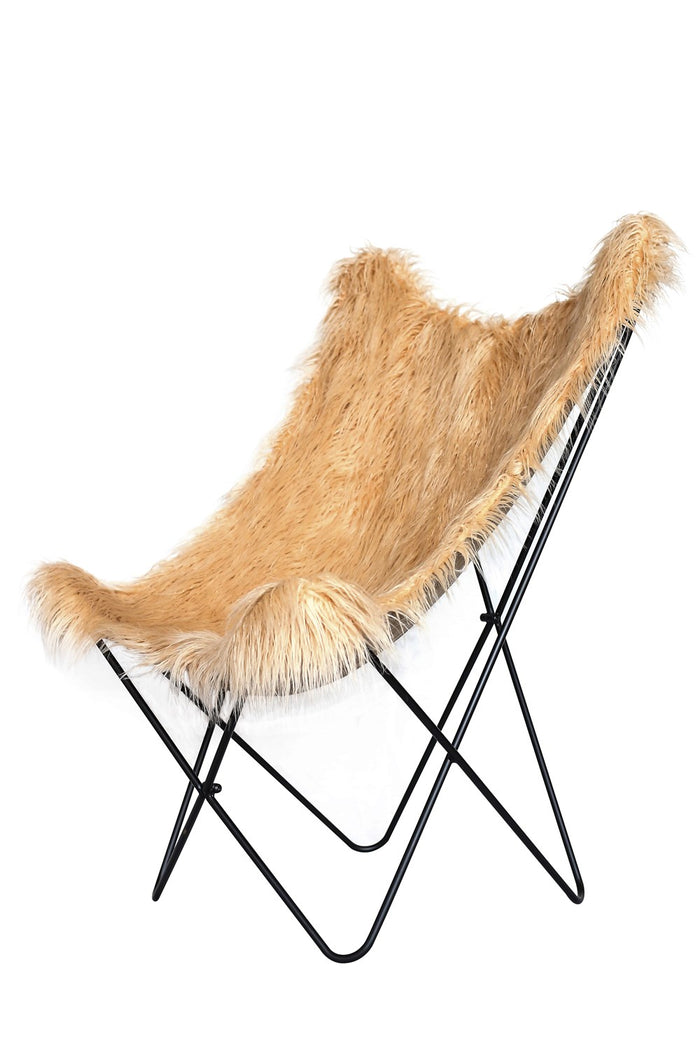 Stoel, vlinderstoel bruin | beige gemaakt van metaal deels handgemaakt