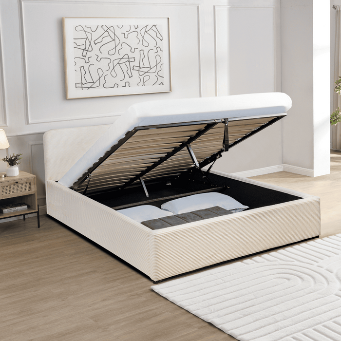 Calicosy - Opbergbed LIVY - 160x200 cm - Beige hoofdbord