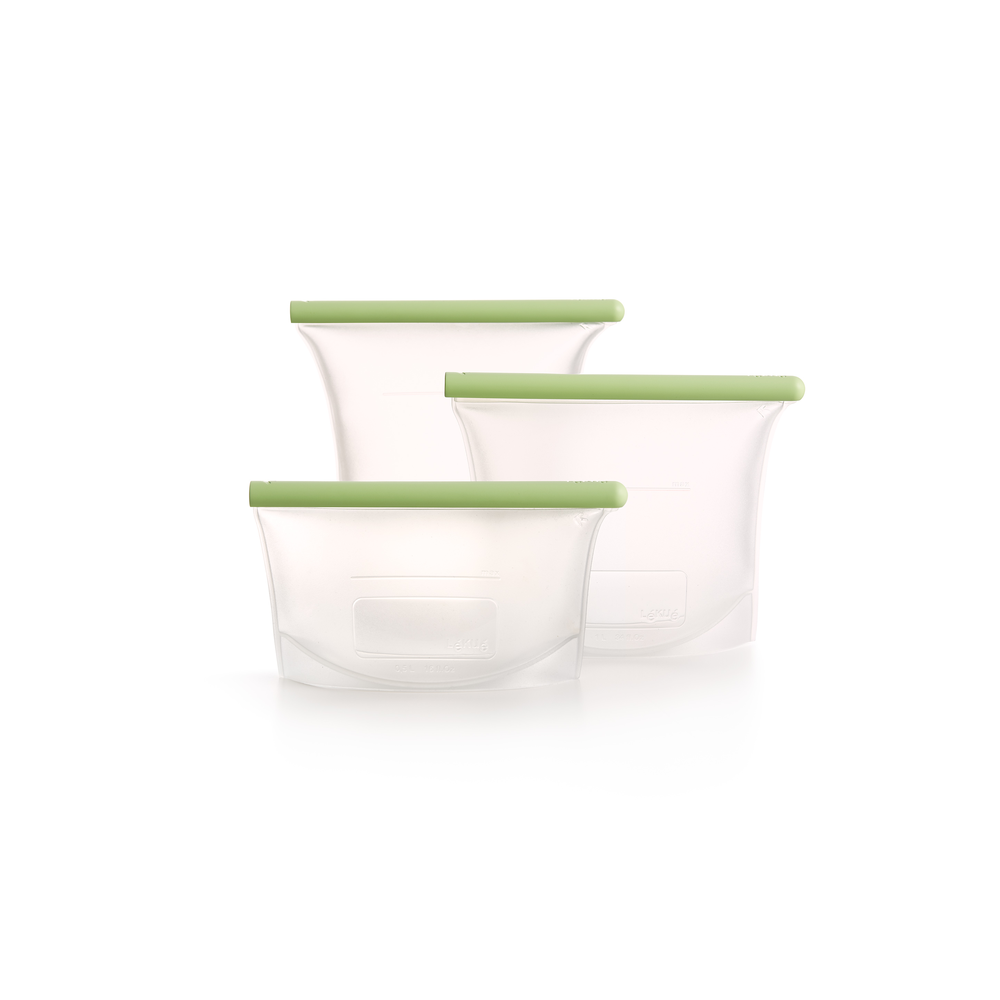 Vershoudzak Staand, set van 3, 0,5 L + 1 L + 1,5 L, Herbruikbaar - Green