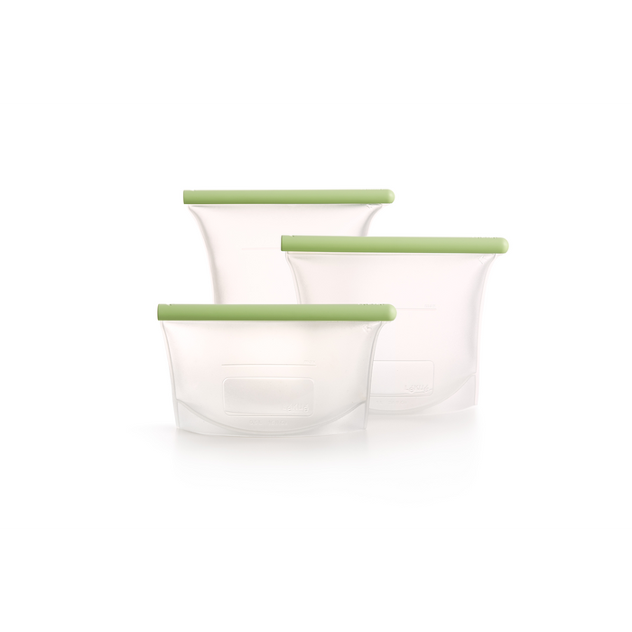 Vershoudzak Staand, set van 3, 0,5 L + 1 L + 1,5 L, Herbruikbaar - Green