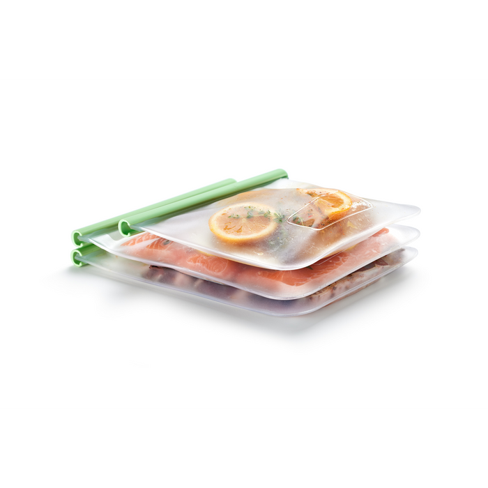 Vershoudzak Plat, set van 3, 0,5 L + 1 L + 1,5 L, Herbruikbaar - Green