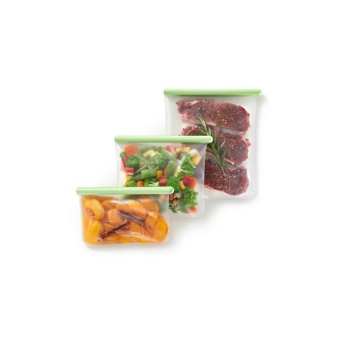 Vershoudzak Plat, set van 3, 0,5 L + 1 L + 1,5 L, Herbruikbaar - Green