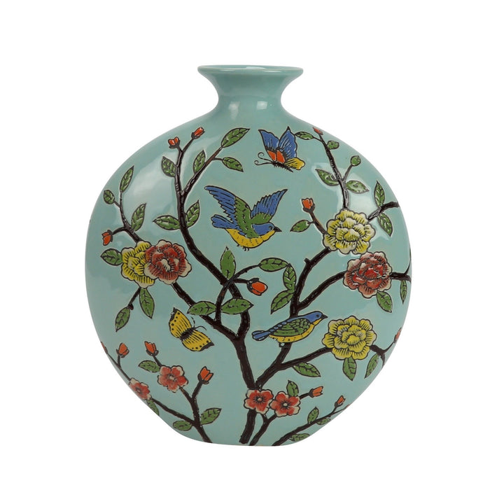 Fine Asianliving Chinese Vaas Porselein Blauw Vogels