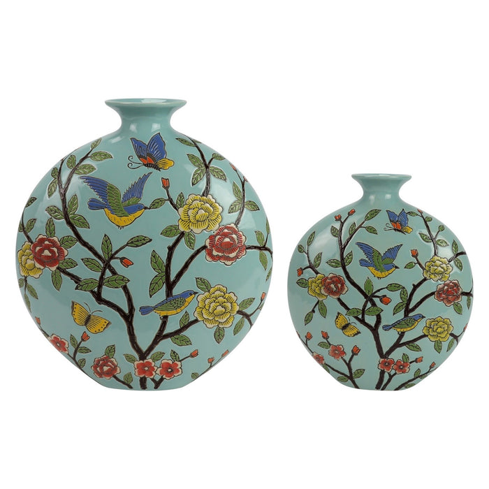 Fine Asianliving Chinese Vaas Porselein Blauw Vogels