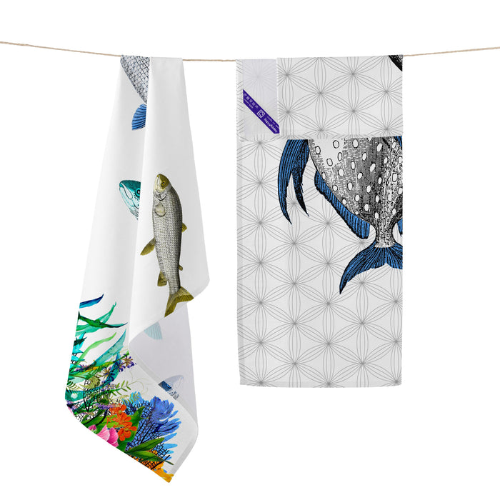 Happy Friday Set van 2 theedoeken Fish