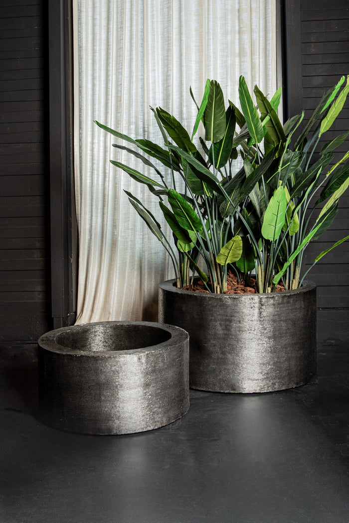 PTMD Eviee Black brushed alu sheet pot round SV2