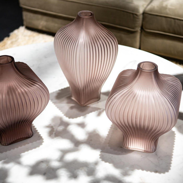 PTMD Halde Purple solid glass vase ribbed organic wide
