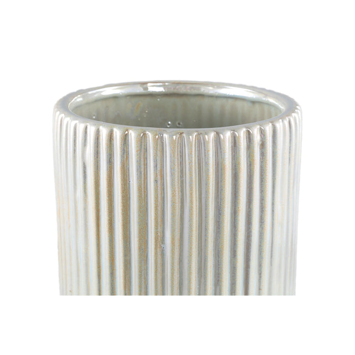 PTMD Eviera Pearl shiny glazed ceramic pot ribbed round