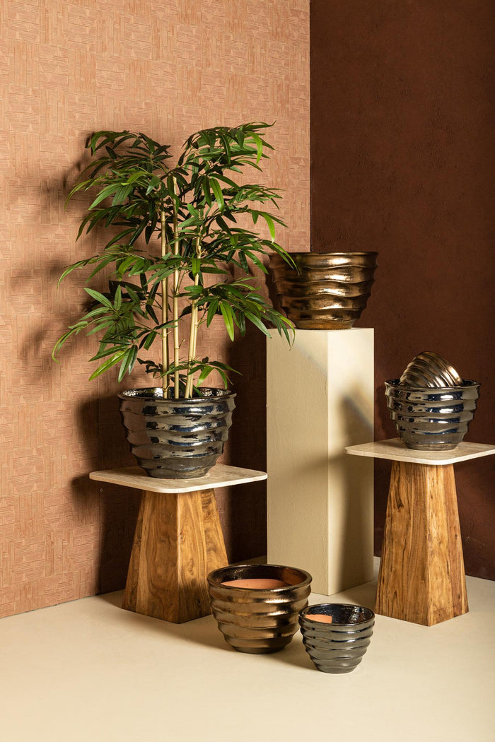 PTMD Bloempot Alyshia - 43x43x30 cm - Keramiek - Zilver - Set van 3