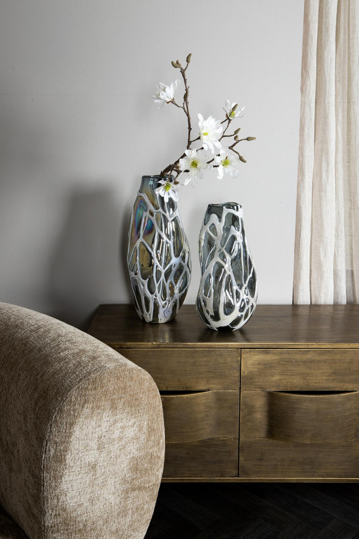 PTMD Conck Grey solid glass vase white organic L