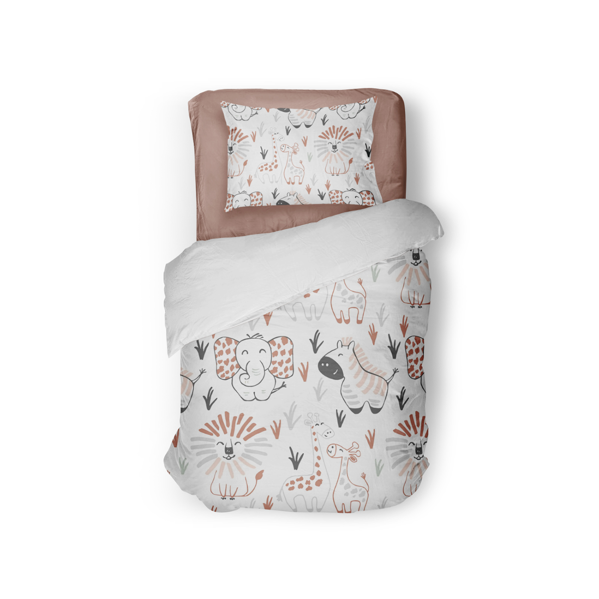 Eleganzzz Kinder Dekbedovertrek Micropercal Animal Crackers - white 140x220|240cm