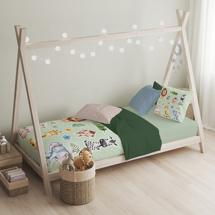 Eleganzzz Kinder Dekbedovertrek Micropercal Savanne Safari - green 140x220|240cm