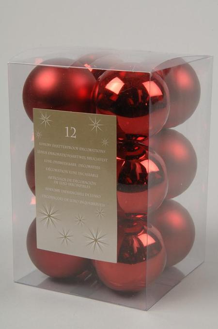 4 stuks - KSD - 12 kerstballen kerstrood 60 mm