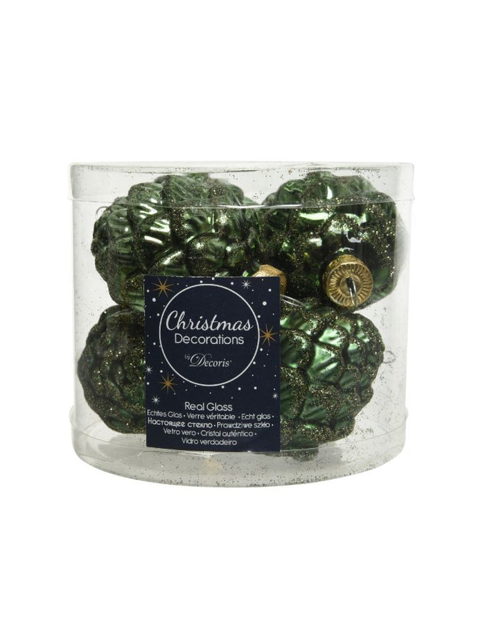 Decoris - 6 Glazen dennenappels 5 x 7 cm dennen groen