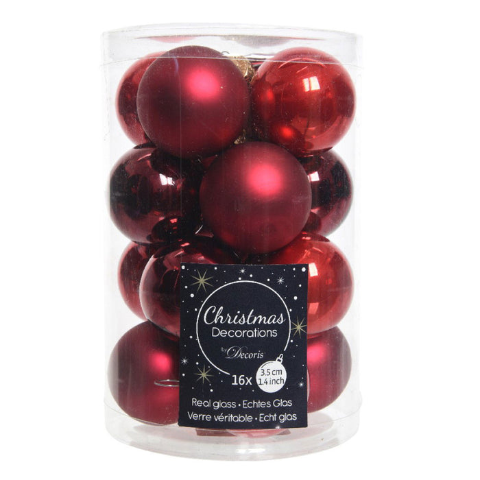 Decoris - Kerstbal glas d3.50 cm kerstrood 16st kerst