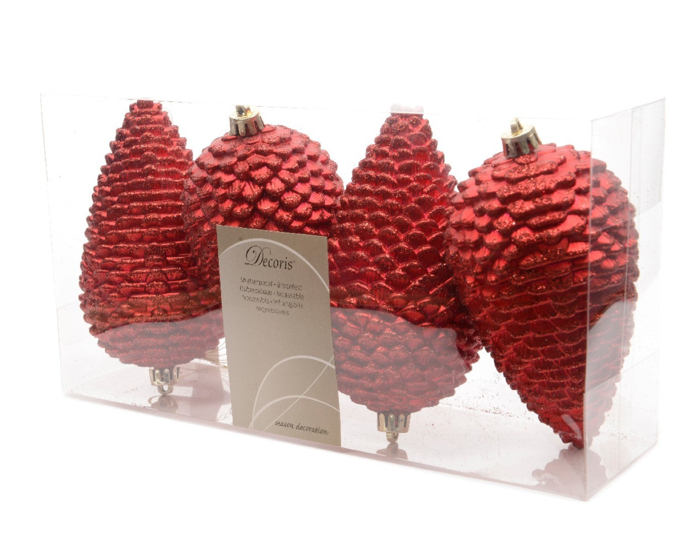 3 stuks - KSD - Dennenappel plastic glitter hang 12x7cm kerstrood