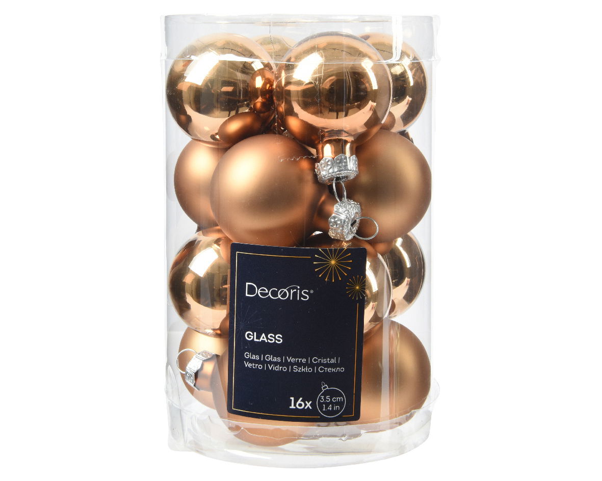 Decoris - Kerstbal glas d3.5 cm pec.bruin 16st