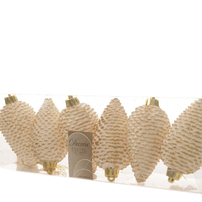 3 stuks - KSD - Dennenappel plastic glitter 8cm wolwit