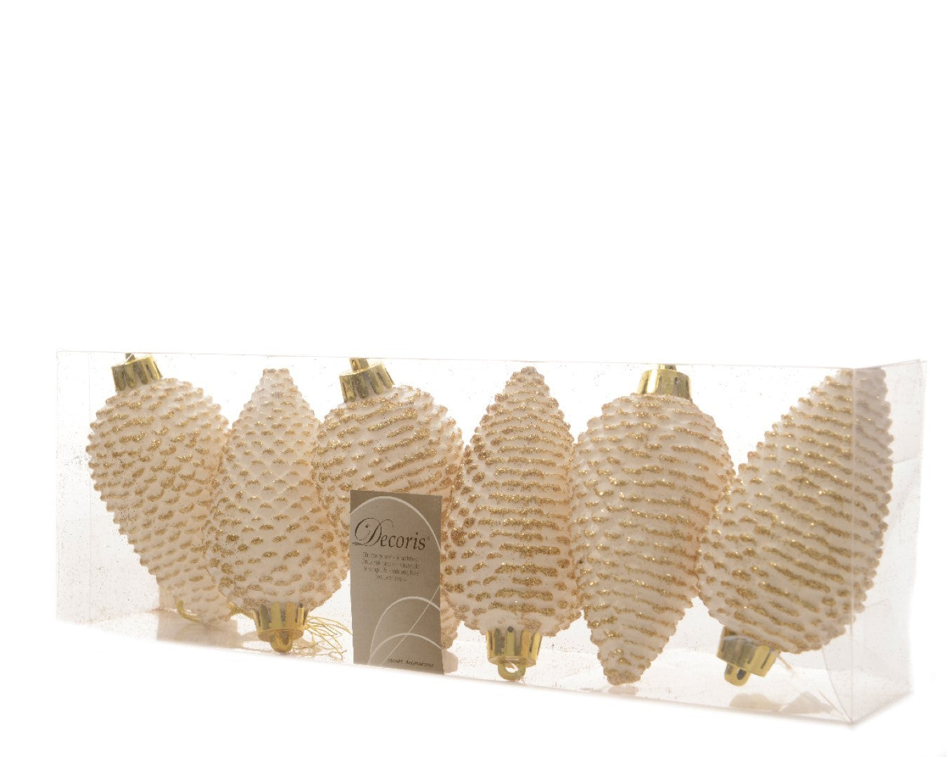 3 stuks - KSD - Dennenappel plastic glitter 8cm wolwit