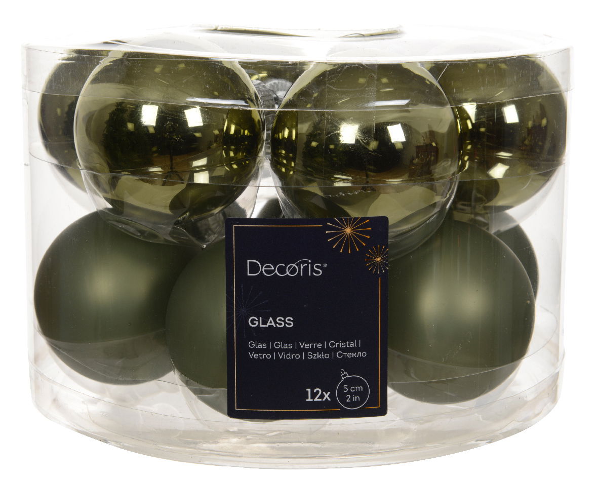 Decoris - Kerstbal glas d5 cm rosemarijn 12st