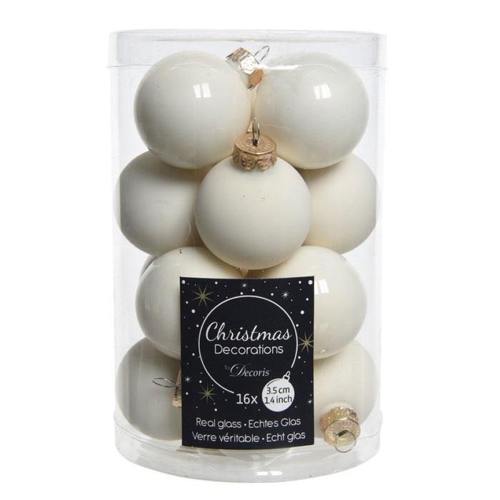 2 stuks - Decoris - 16 Glazen balletjes 35 mm wol wit