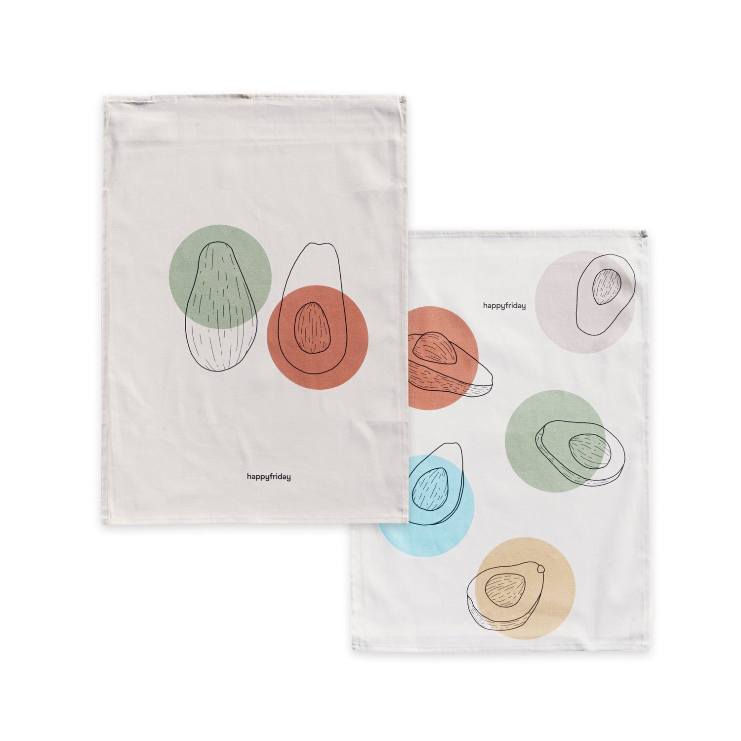 Avocado Keukenhanddoek 2 stuks 70x50 cm Happyfriday, Veelkleurig, 100% katoen, de kwaliteit van 200 Gr x m2