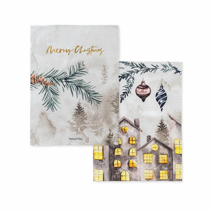 Welcoming Keukenhanddoek 2 stuks 70x50 cm Xmas, Veelkleurig, 100% katoen, de kwaliteit van 200 Gr x m2