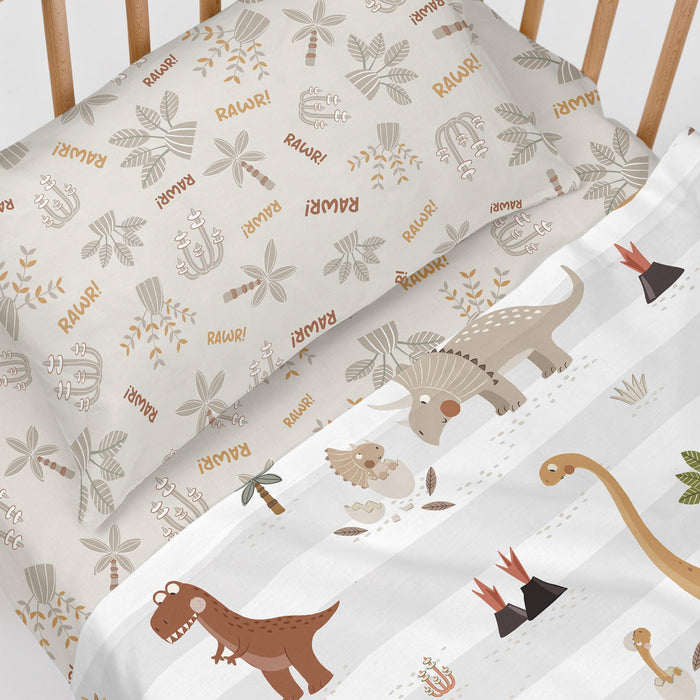 Dino family Laken Set 2-delig 120x180 cm (Maxiledikant) Moshi Moshi, Veelkleurig, 100% katoen, de kwaliteit van 150 TC