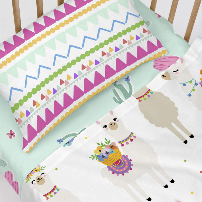 Cute llamas Hoeslaken wieg Moshi Moshi, Veelkleurig, 100% katoen, de kwaliteit van 150 hilos