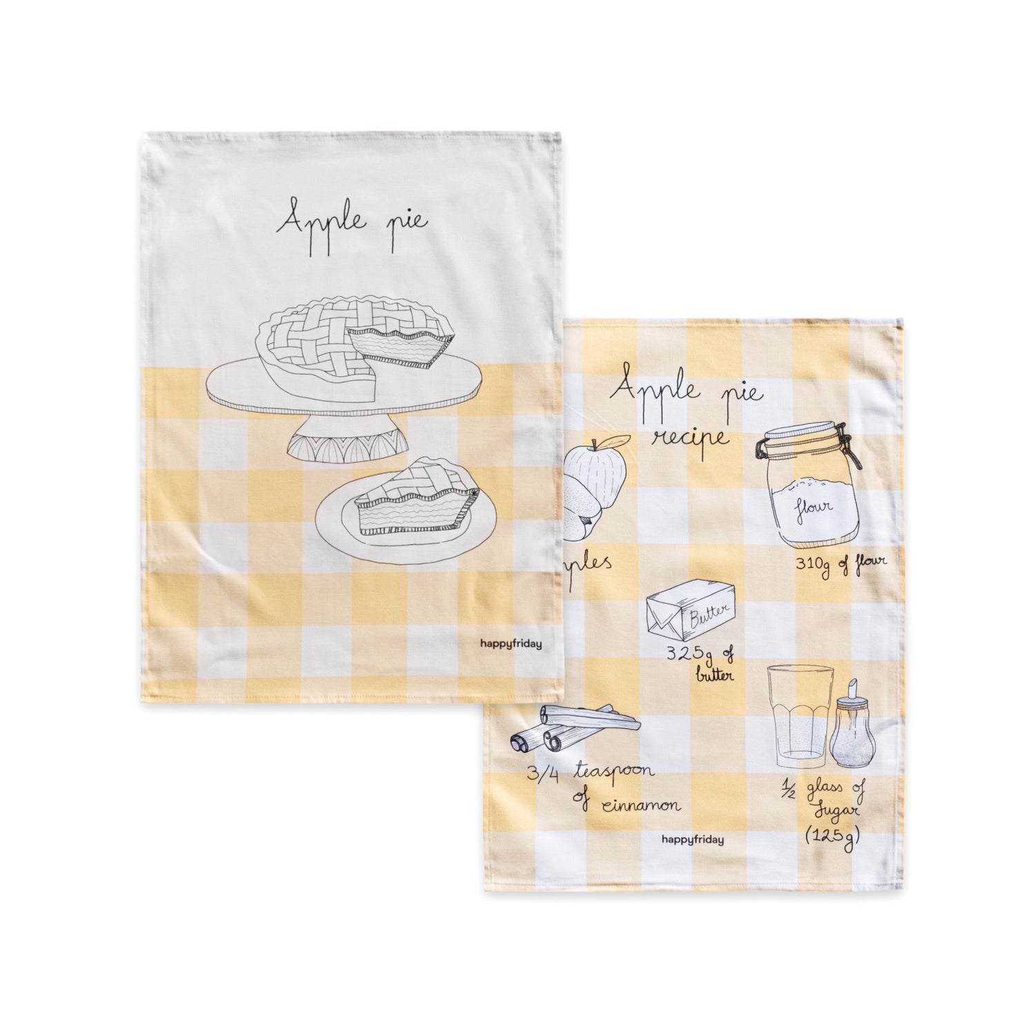 Apple pie Keukenhanddoek 2 stuks 70x50 cm Happyfriday, Veelkleurig, 100% katoen, de kwaliteit van 200 Gr x m2