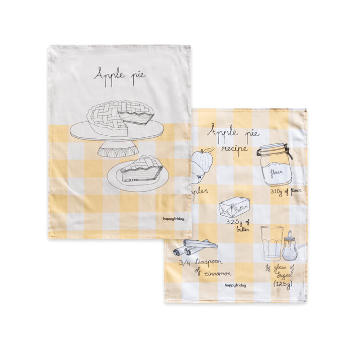 Apple pie Keukenhanddoek 2 stuks 70x50 cm Happyfriday, Veelkleurig, 100% katoen, de kwaliteit van 200 Gr x m2