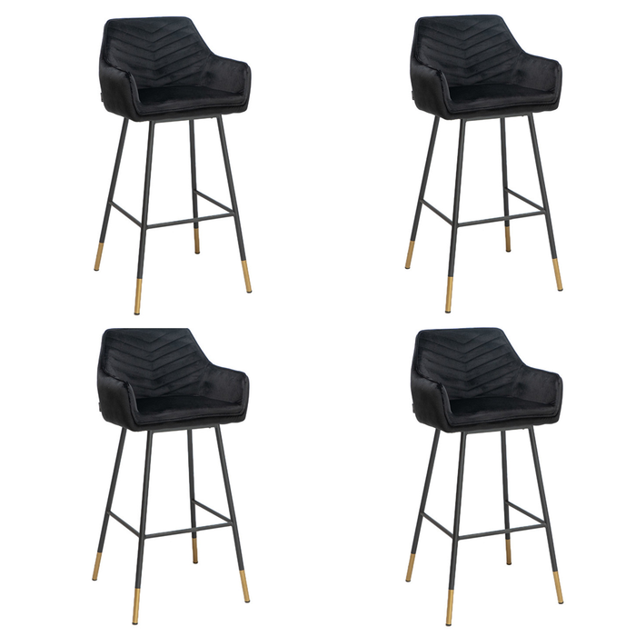 Bronx71 Velvet barkruk Fiona zwart 65-78 cm - Barkrukken set van 4