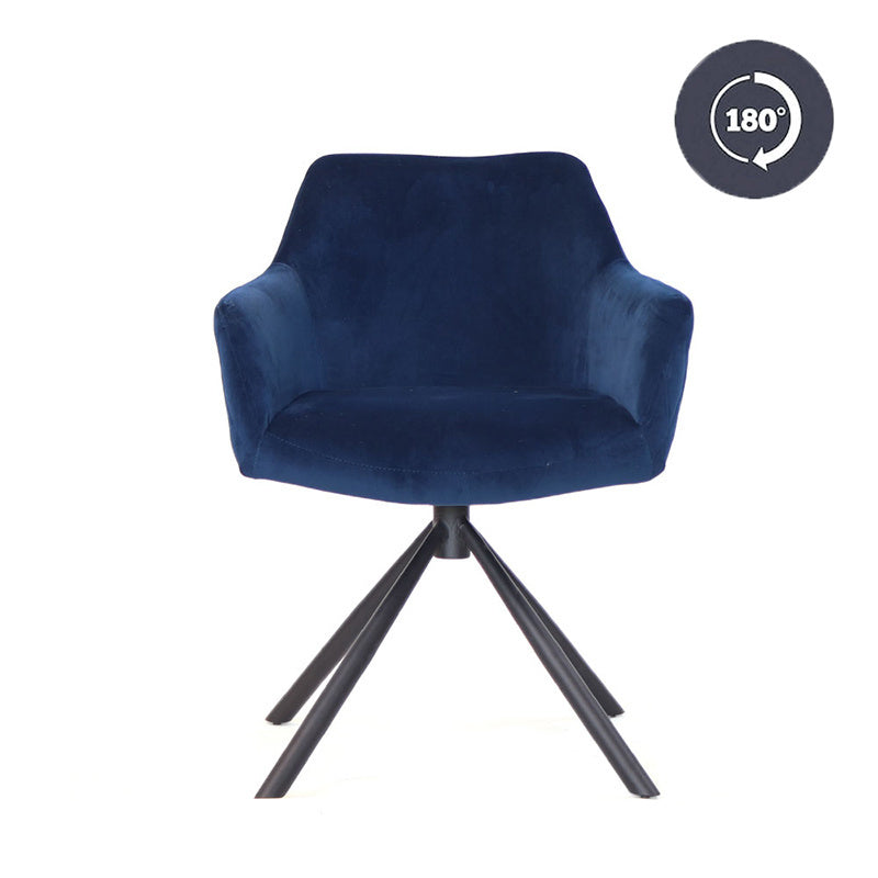 Bronx71 Velvet eetkamerstoel Furtado draaibaar blauw - Eetkamerstoelen