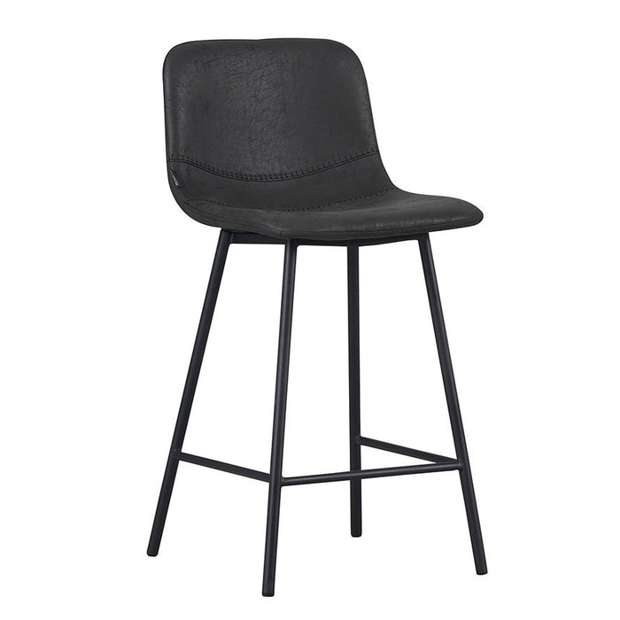 Bronx71 Industriële barkruk Mikky zwart leer 68 - 79 cm - Barkrukken