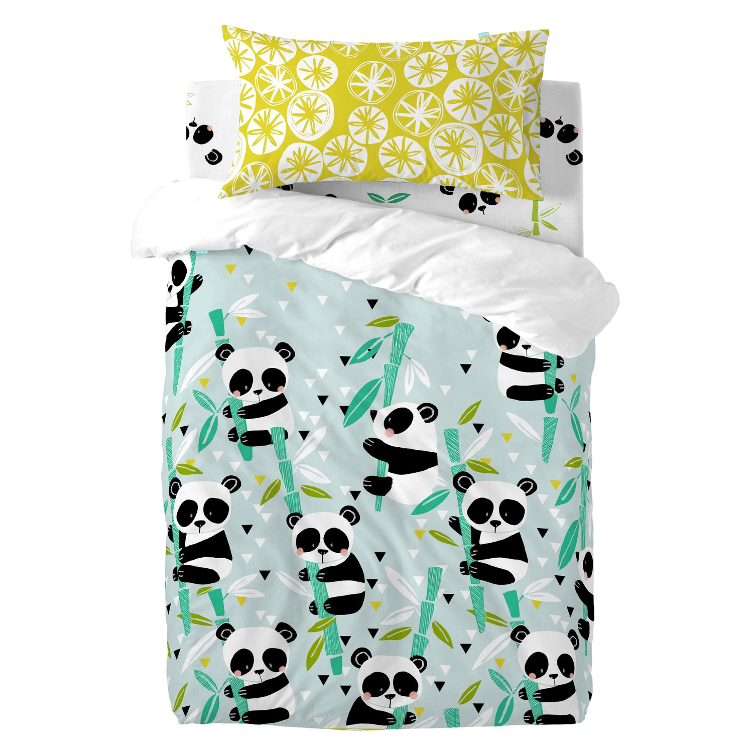 Panda garden blue Dekbedovertrek wieg 2-delig Moshi Moshi, Blauw, 100% katoen, de kwaliteit van 150 TC