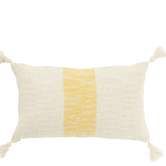 J-Line kussen Rechthoek Strepen + Kwasten - katoen - wit|geel