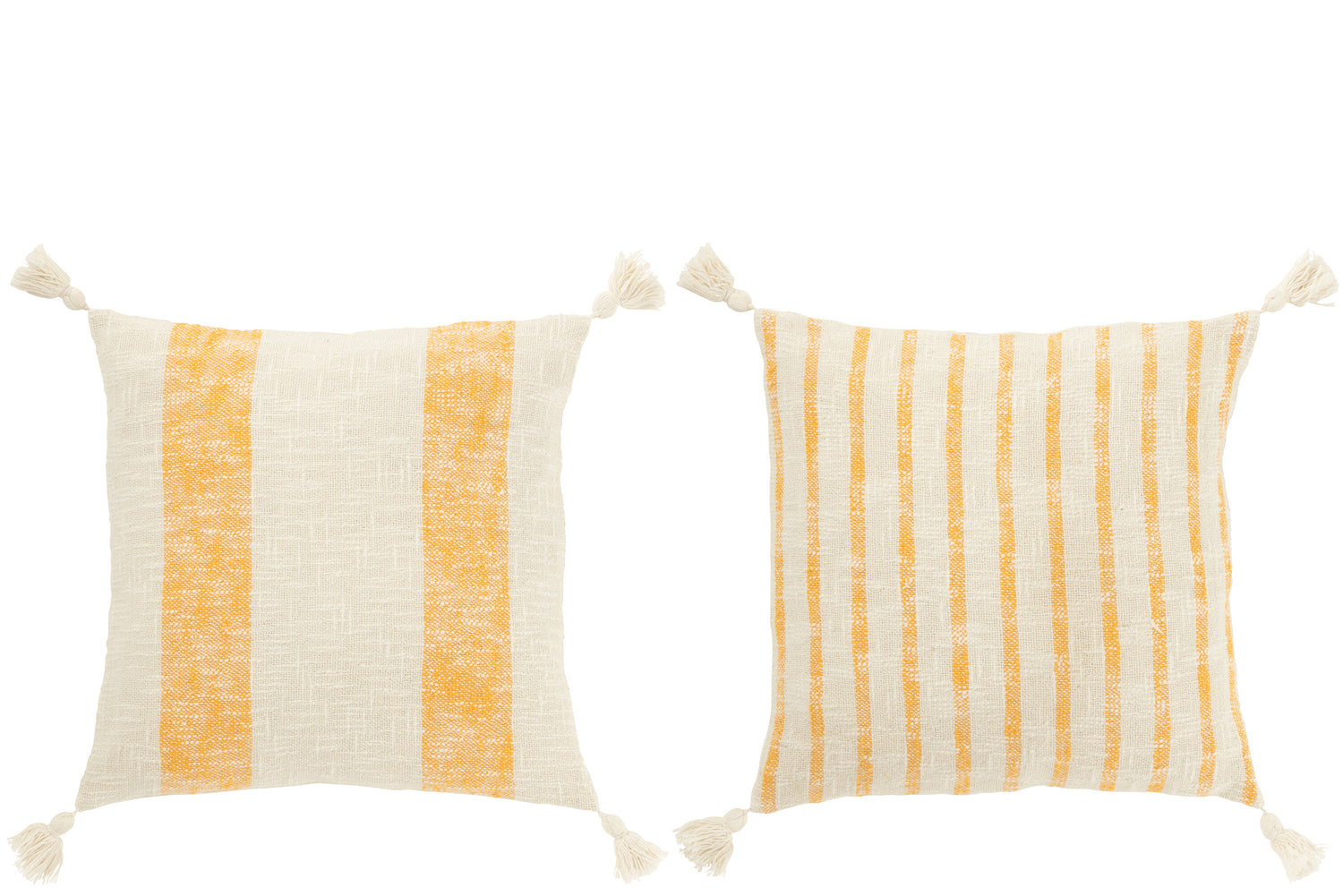 J-Line Kussen Vierkant Strepen+Kwasten Katoen Wit|Oranje Assortimen