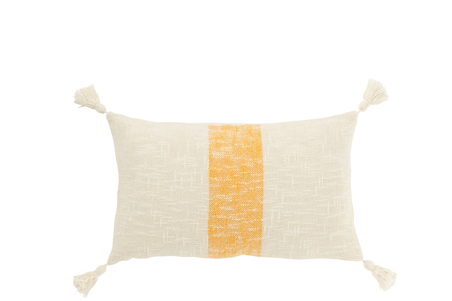 J-Line kussen Rechthoek Strepen + Kwasten - katoen - wit|oranje