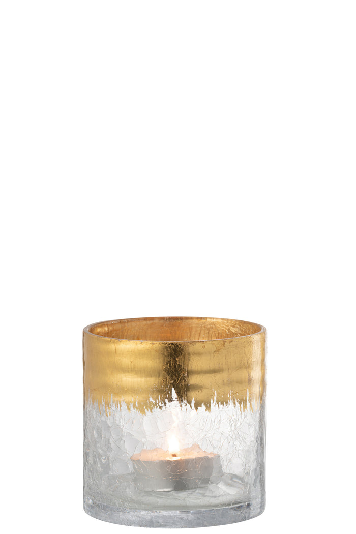 J-Line windlicht crackle - glas - transparant|goud - medium