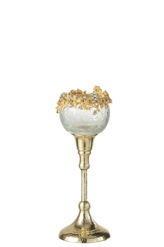 J-Line theelichthouder Viane - metaal|glas - goud|transparant - small