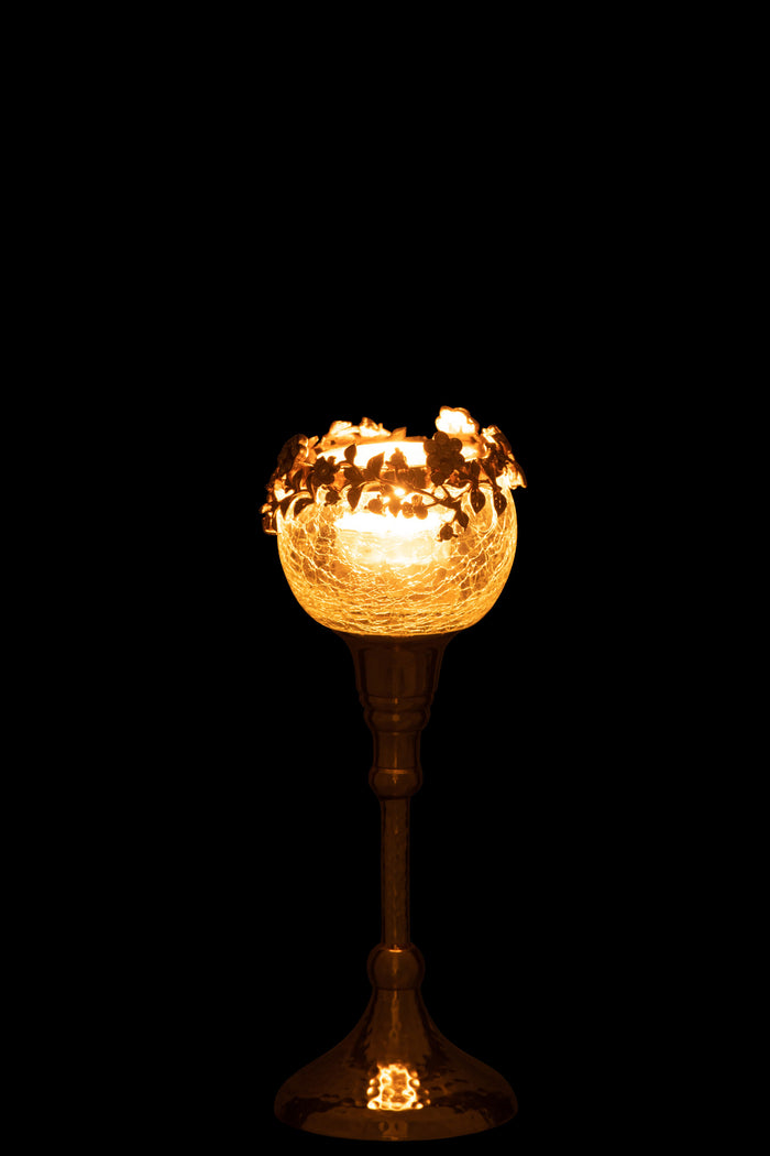 J-Line theelichthouder Viane - metaal|glas - goud|transparant - small