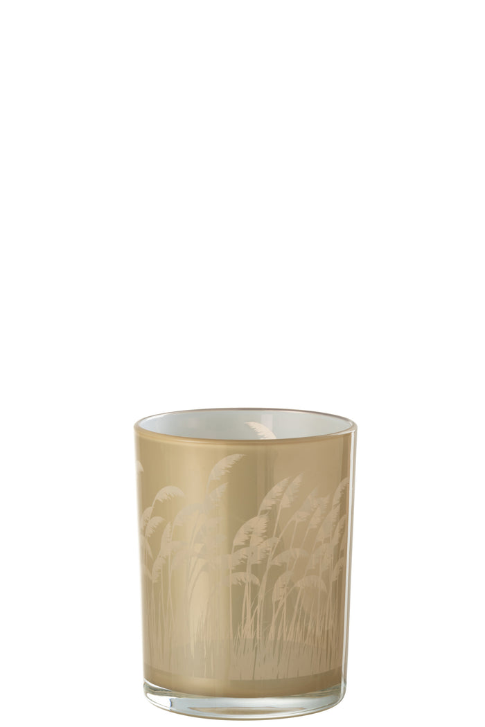 J-Line windlicht Pampas - glas - beige|wit - small - 2 stuks